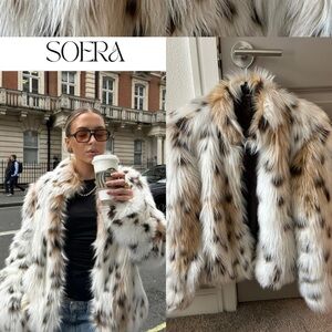 NEW (M) Soera Celeste Leopard Faux Fur Coat Jacket